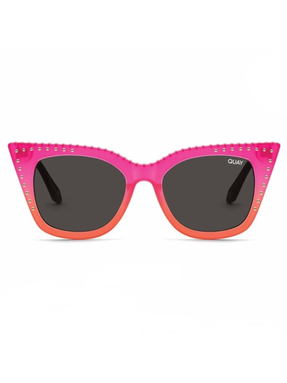 QUAY Harper Sunglasses Studded Coral Pink Frame Smoke Blackout Lenses Cateye